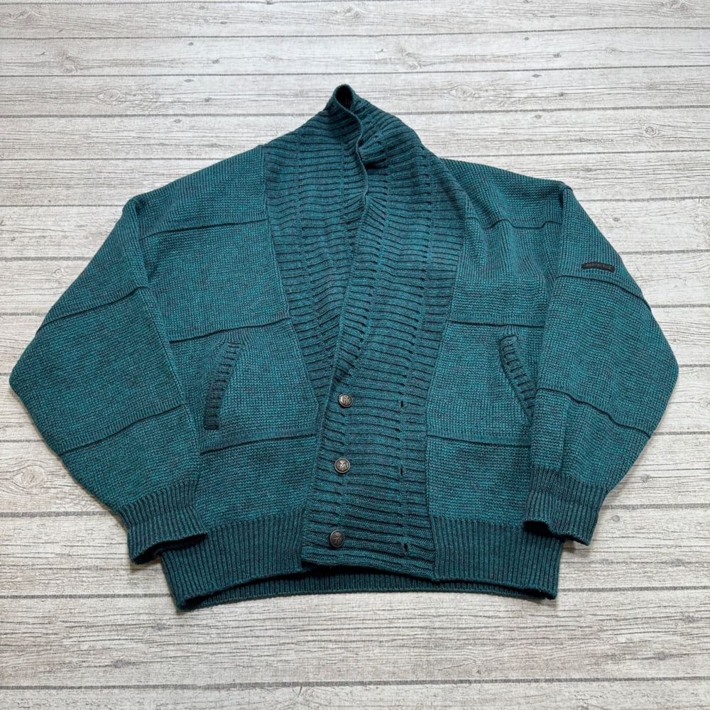 Vintage Porto Cruz Sweater Men's XL Teal Loose Wool Shawl Collar Cardigan Canada